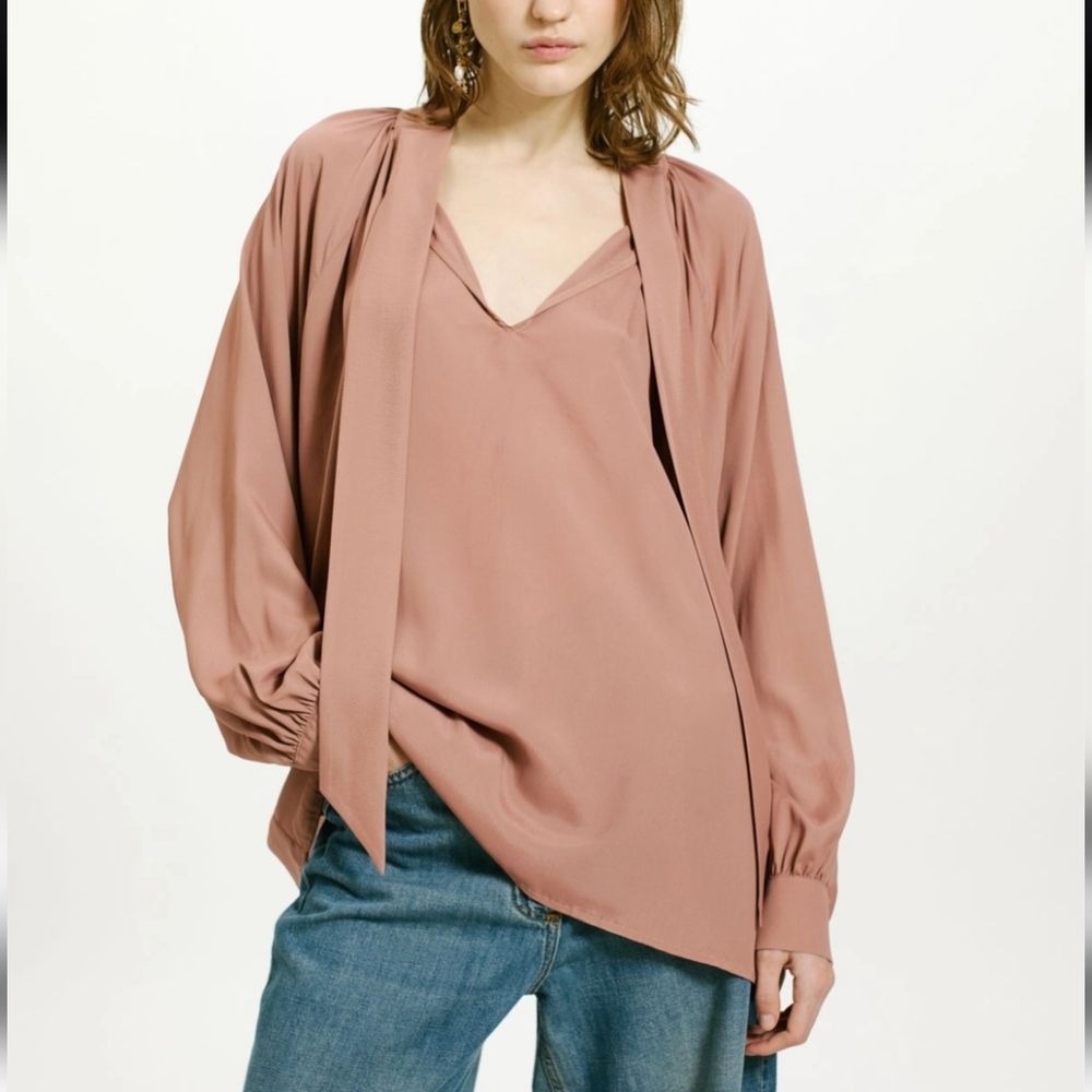 Momoni Tabatinga Blouse Georgette Mauve Top Bow